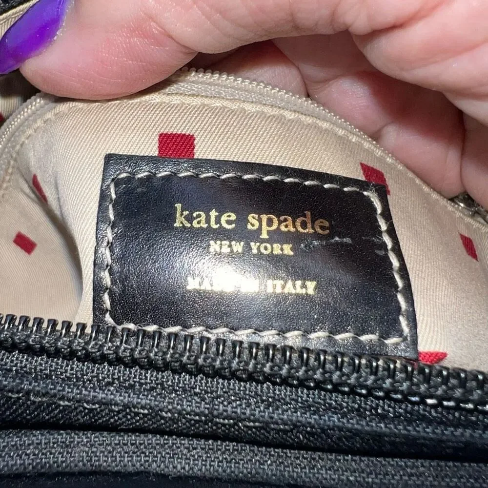 Kate Spade Made in Italy Vintage Red Square Interior Canvas and Leather Shoulder